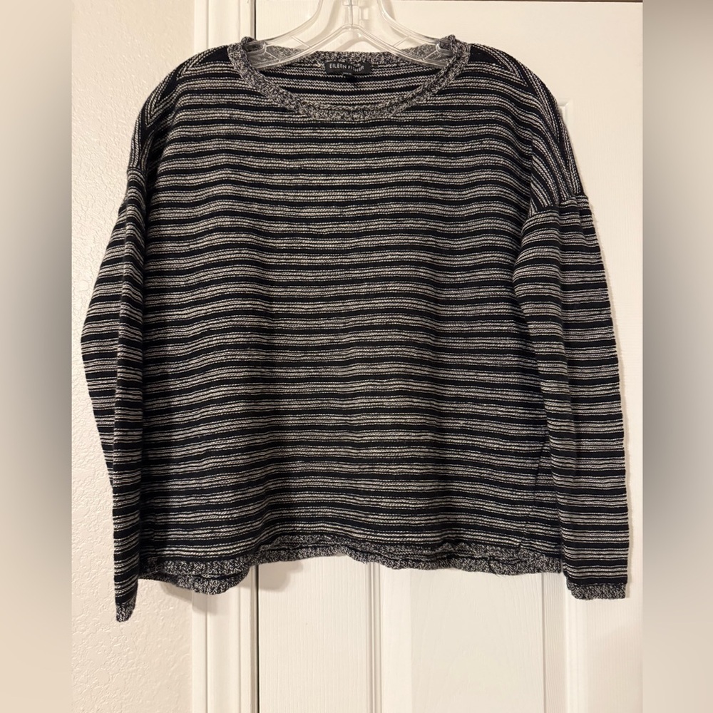 Eileen Fisher Charcoal and Light Gray Striped Long Sleeve Top